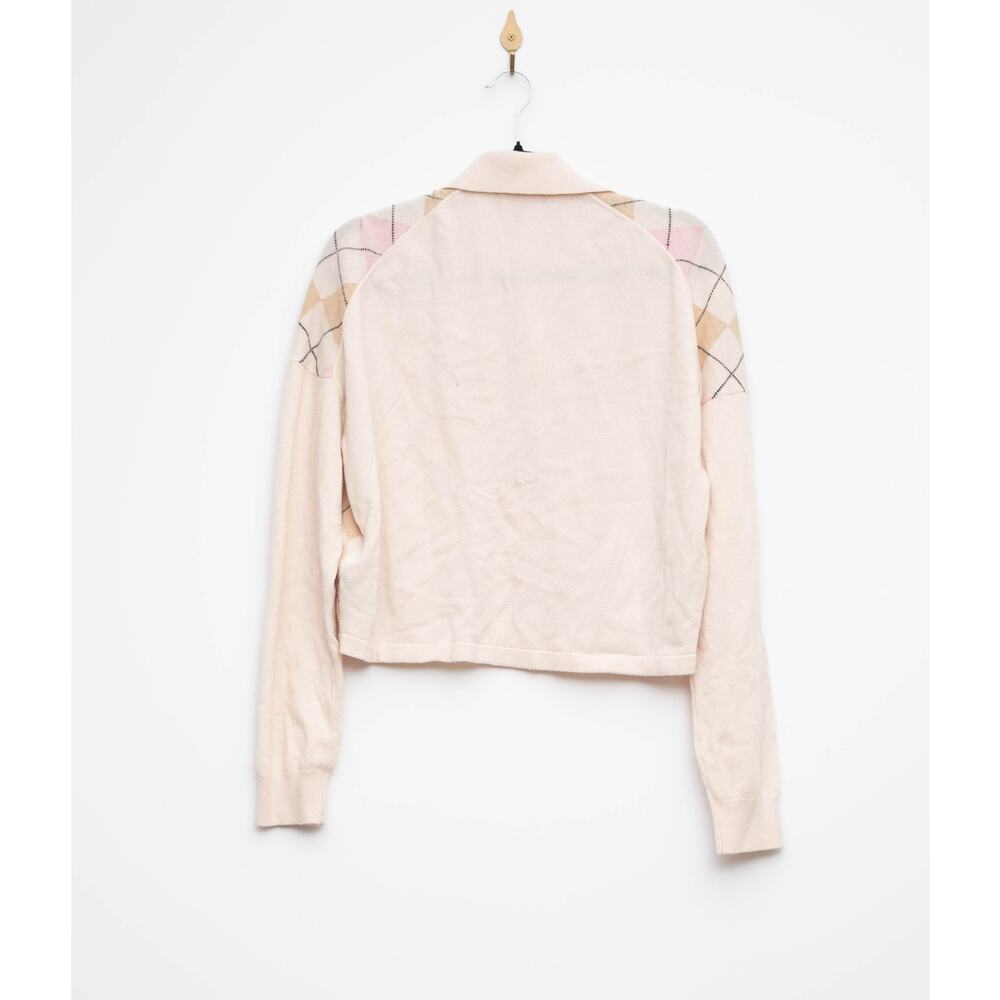 Maje Beige & Pink Argyle Knit Wool Sweater - Picture 6 of 9